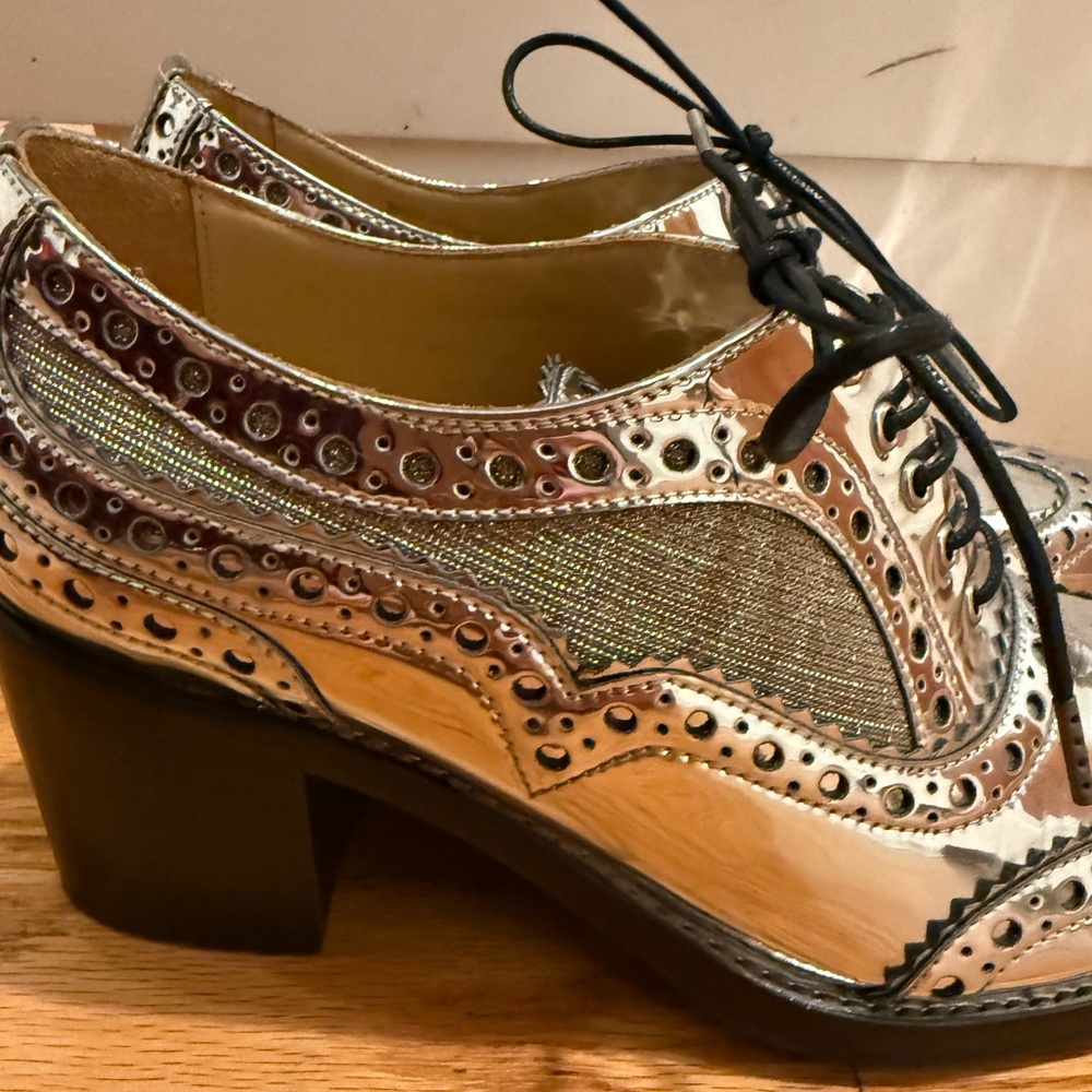 Stylish Silver Women's Brogue Loafers - Picture 4 of 10